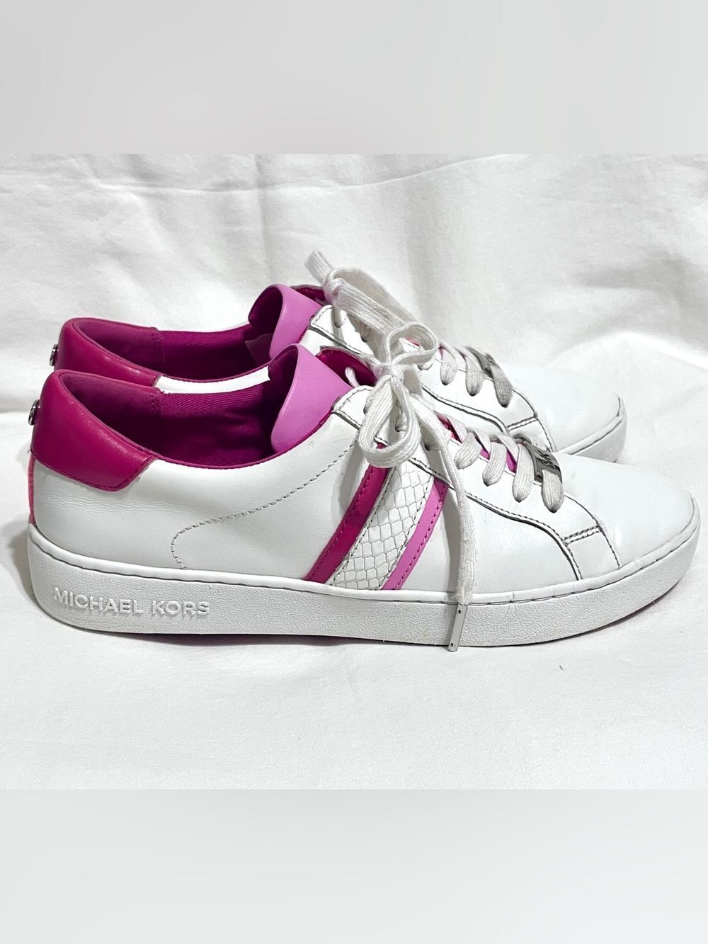 MICHAEL Michael Kors Irving Stripe Lace Up Sneakers White Pink - Picture 5 of 5